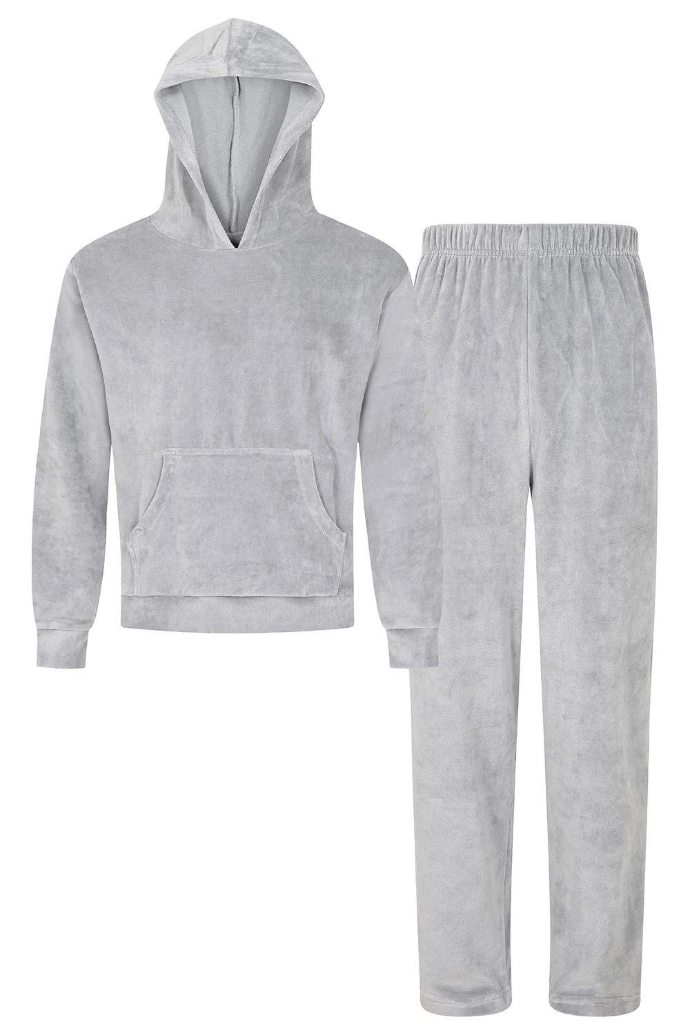 Girls Grey Velour Hooded Lounge Set Tracksuit 3 Girls Grey Velour Hooded Lounge Set Tracksuit - Image 3