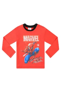 Official Boys Marvel Spiderman Long Pyjamas Red And Black -All Ages Fashion PJF220705 21