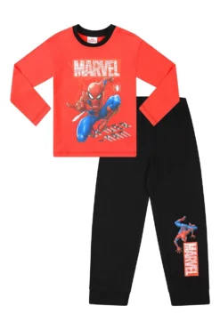 Official Boys Marvel Spiderman Long Pyjamas Red And Black -All Ages Fashion PJF220705 24