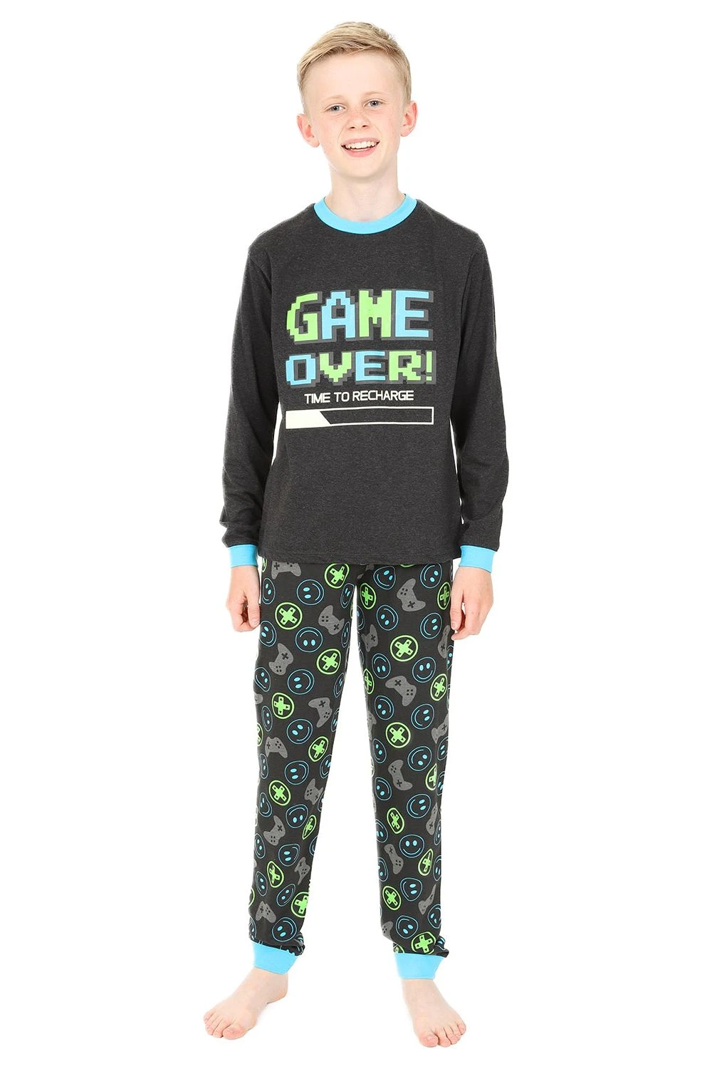 Boys Glow In The Dark Game Over Time To Recharge Batteries Long Pyjamas 1 Boys Glow In The Dark Game Over Time To Recharge Batteries Long Pyjamas