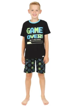 Boys Glow In The Dark Game Over Time To Recharge Batteries Short Pyjamas