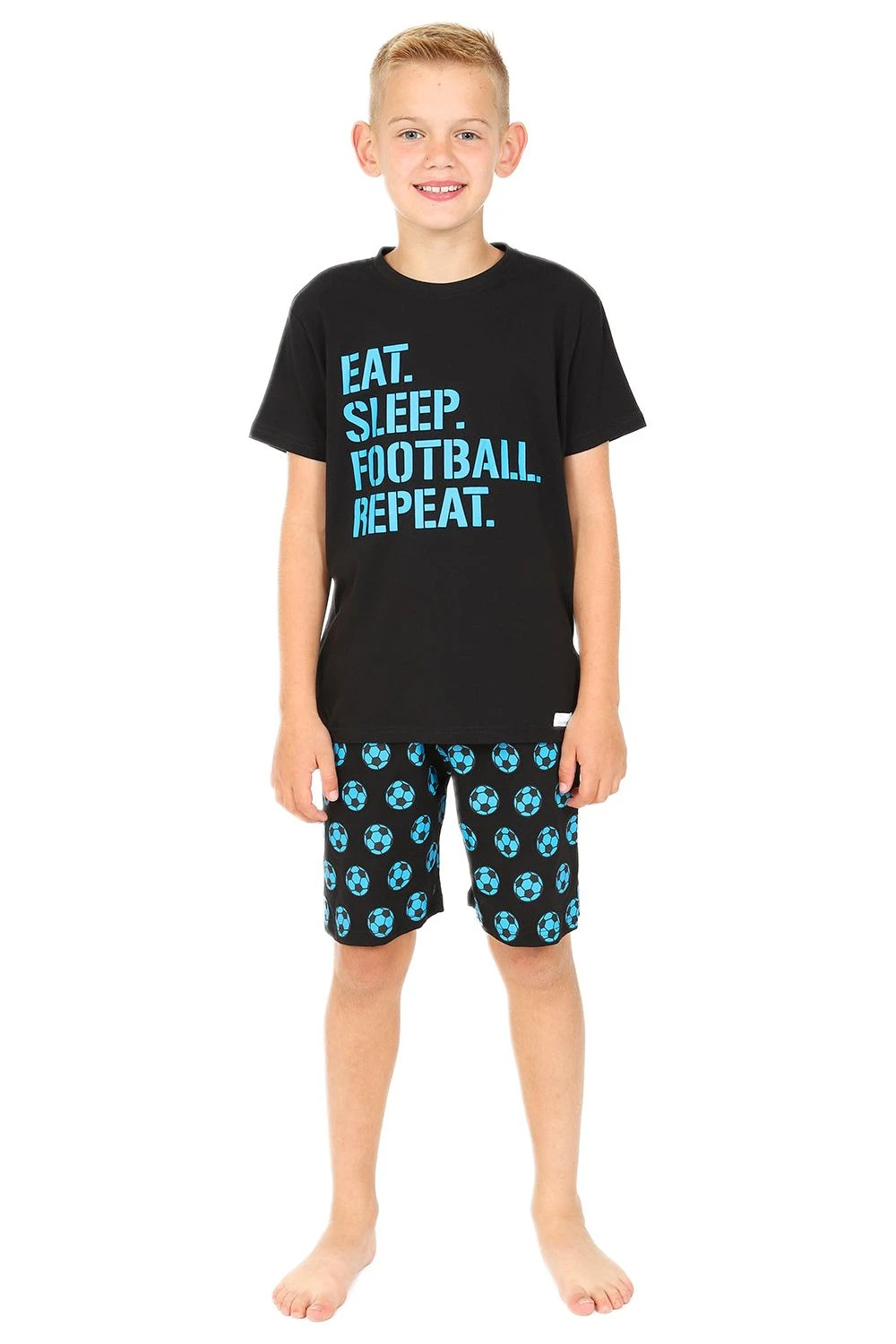 Eat Sleep Football Repeat Blue Short Pyjamas 1 Eat Sleep Football Repeat Blue Short Pyjamas