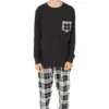 Boys Black And White Check Cotton Long Pyjamas