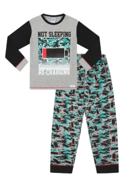 Boys Not Sleeping I'm Just Recharging' Grey Red Long Pyjamas 9 Boys Not Sleeping I'm Just Recharging' Grey Red Long Pyjamas -All Ages Fashion PJF230918 1