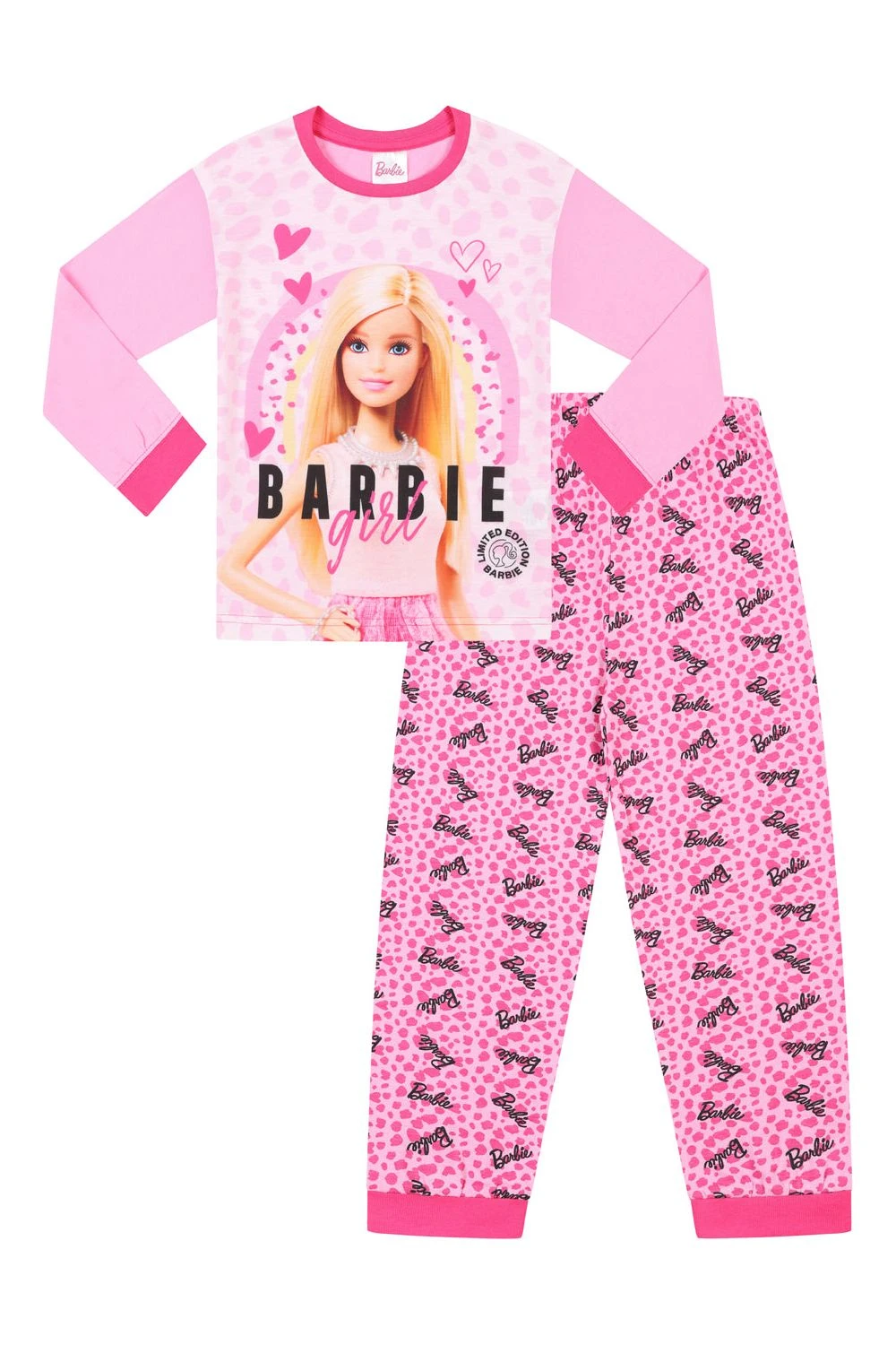 Girls Barbie Girl Long Leopard Print Pink Pyjamas 3 To 10 Years 1 Girls Barbie Girl Long Leopard Print Pink Pyjamas 3 To 10 Years