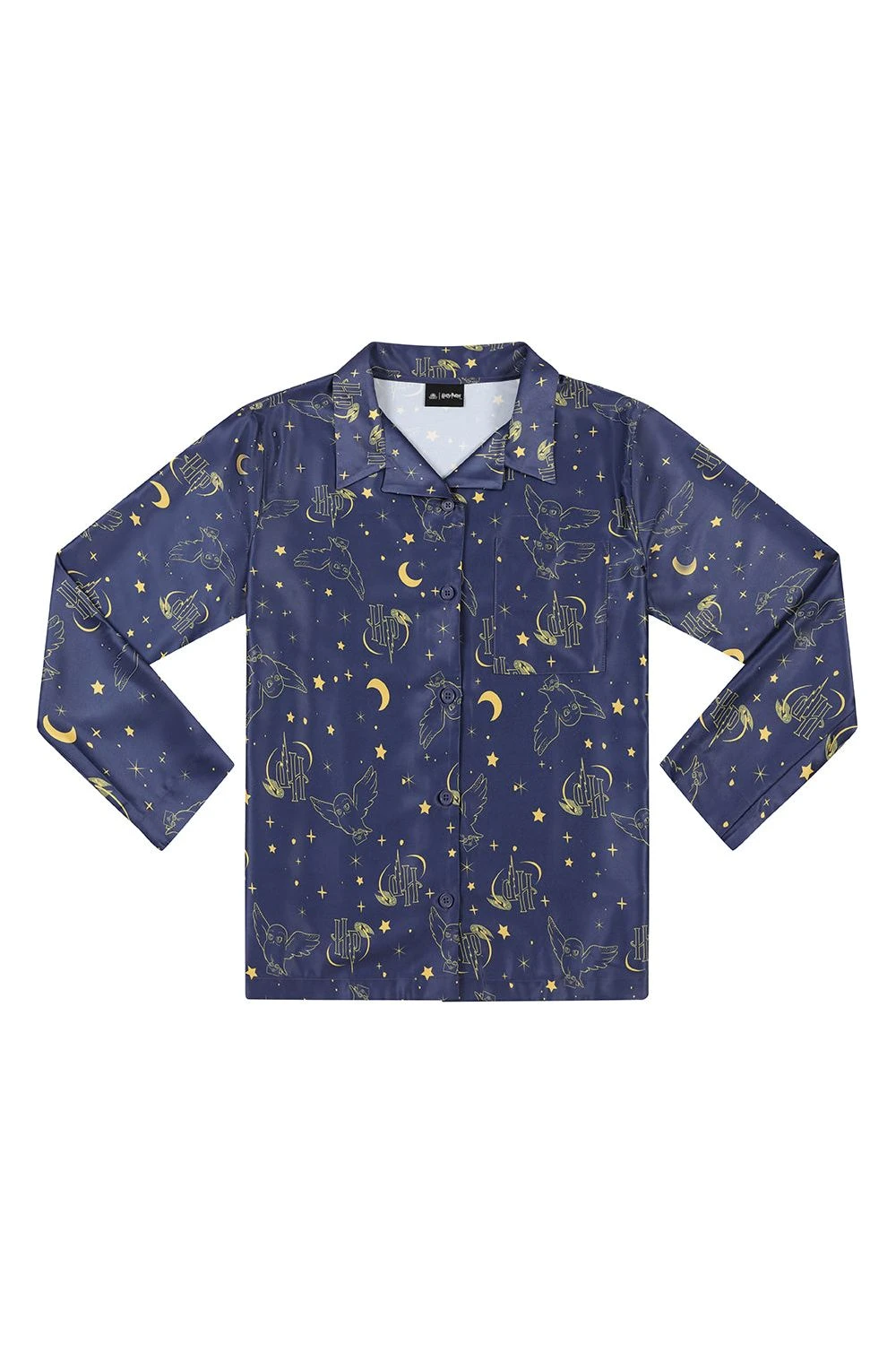 Women's Harry Potter Hedwig Long Navy Satin Pyjama Set 4 Women's Harry Potter Hedwig Long Navy Satin Pyjama Set - Image 4