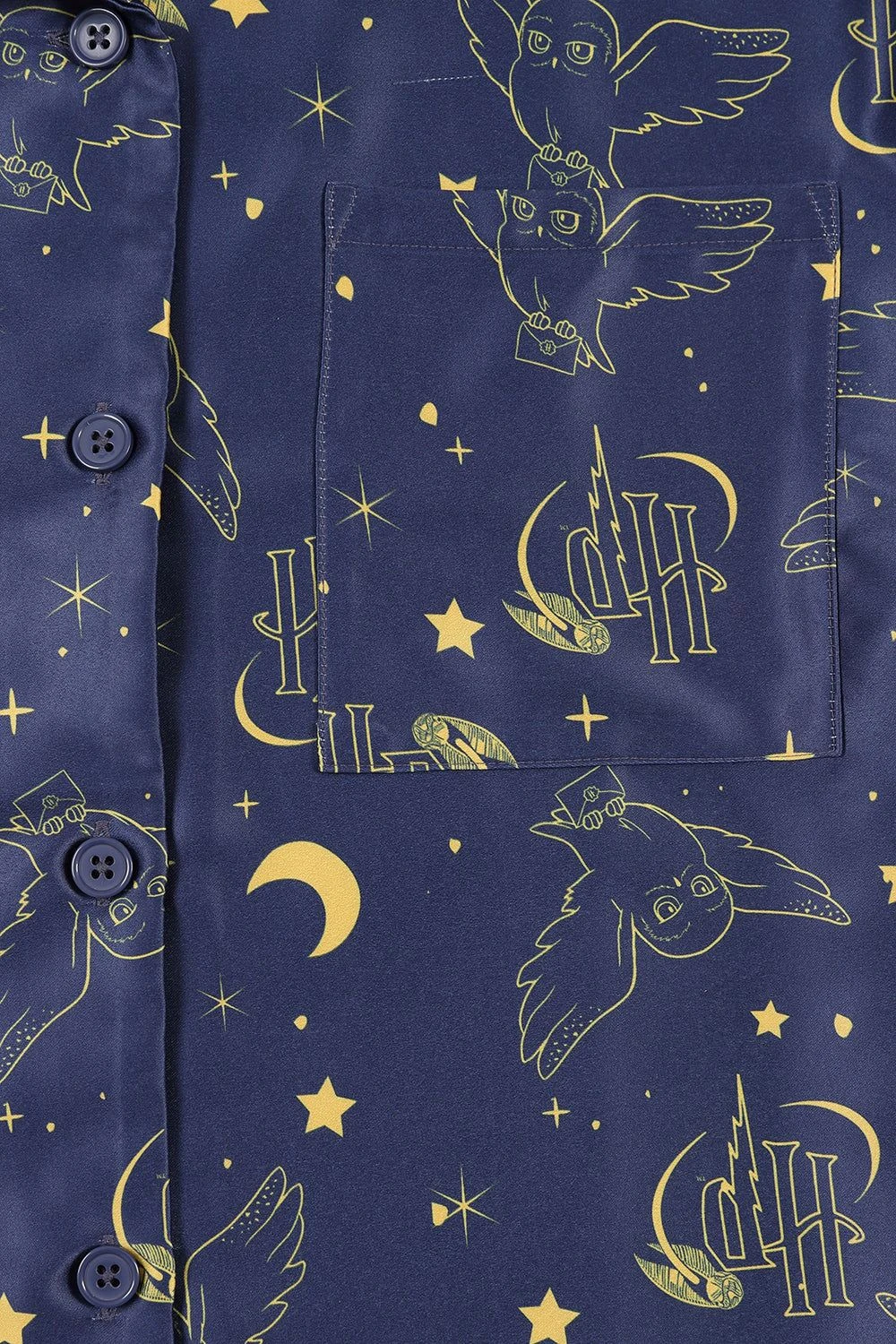 Women's Harry Potter Hedwig Long Navy Satin Pyjama Set 5 Women's Harry Potter Hedwig Long Navy Satin Pyjama Set - Image 5
