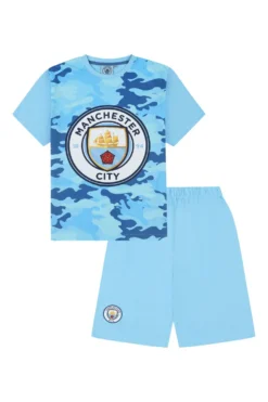 Boys Manchester City Blue Camouflage Short Pyjamas -All Ages Fashion PJF231012 46