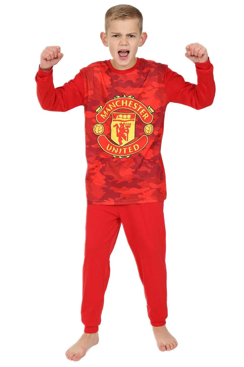 Boys Manchester United FC Red Camouflage Long Pyjamas 1 Boys Manchester United FC Red Camouflage Long Pyjamas