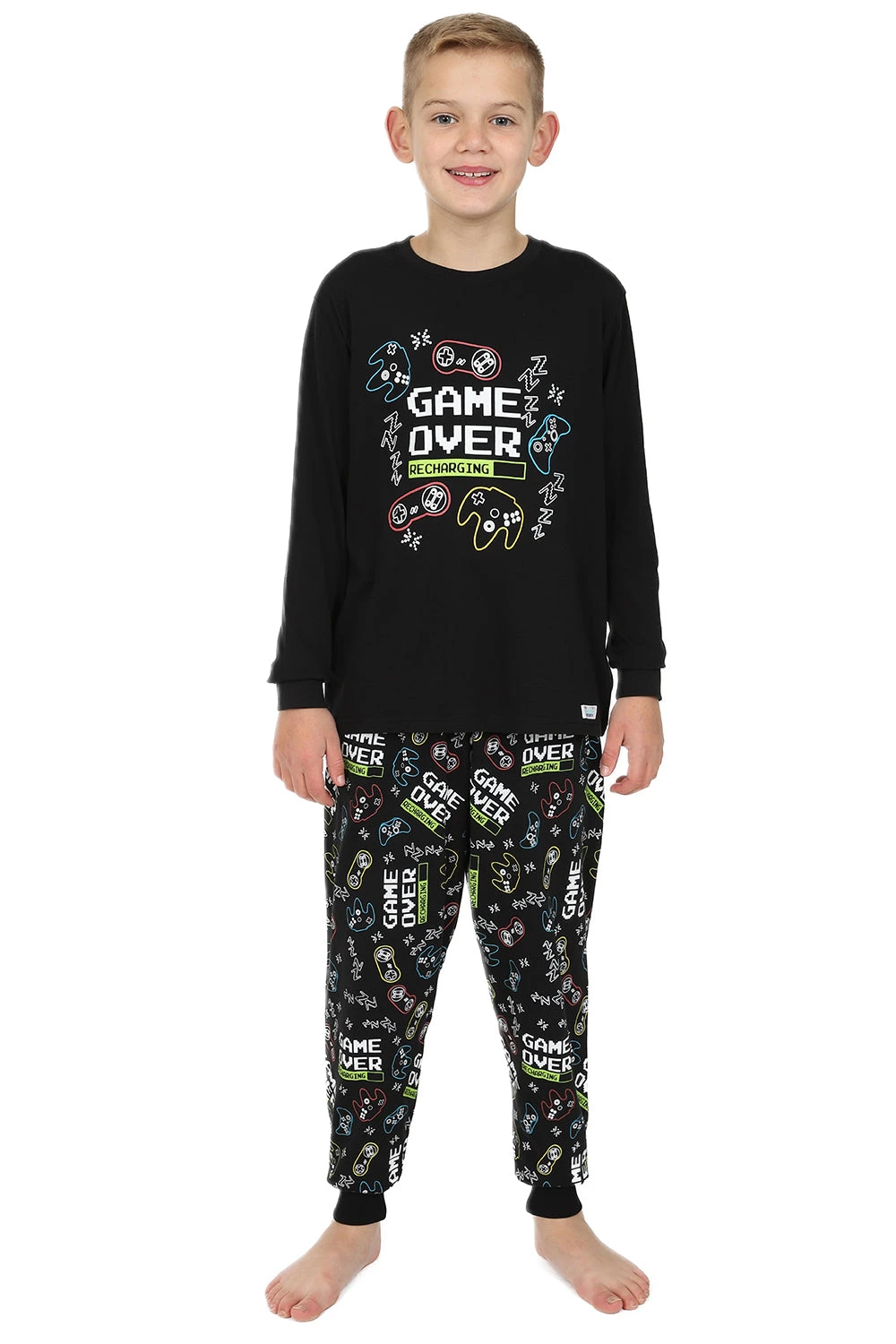 Game Over Recharging Gaming Black Cotton Long Pyjamas 1 Game Over Recharging Gaming Black Cotton Long Pyjamas