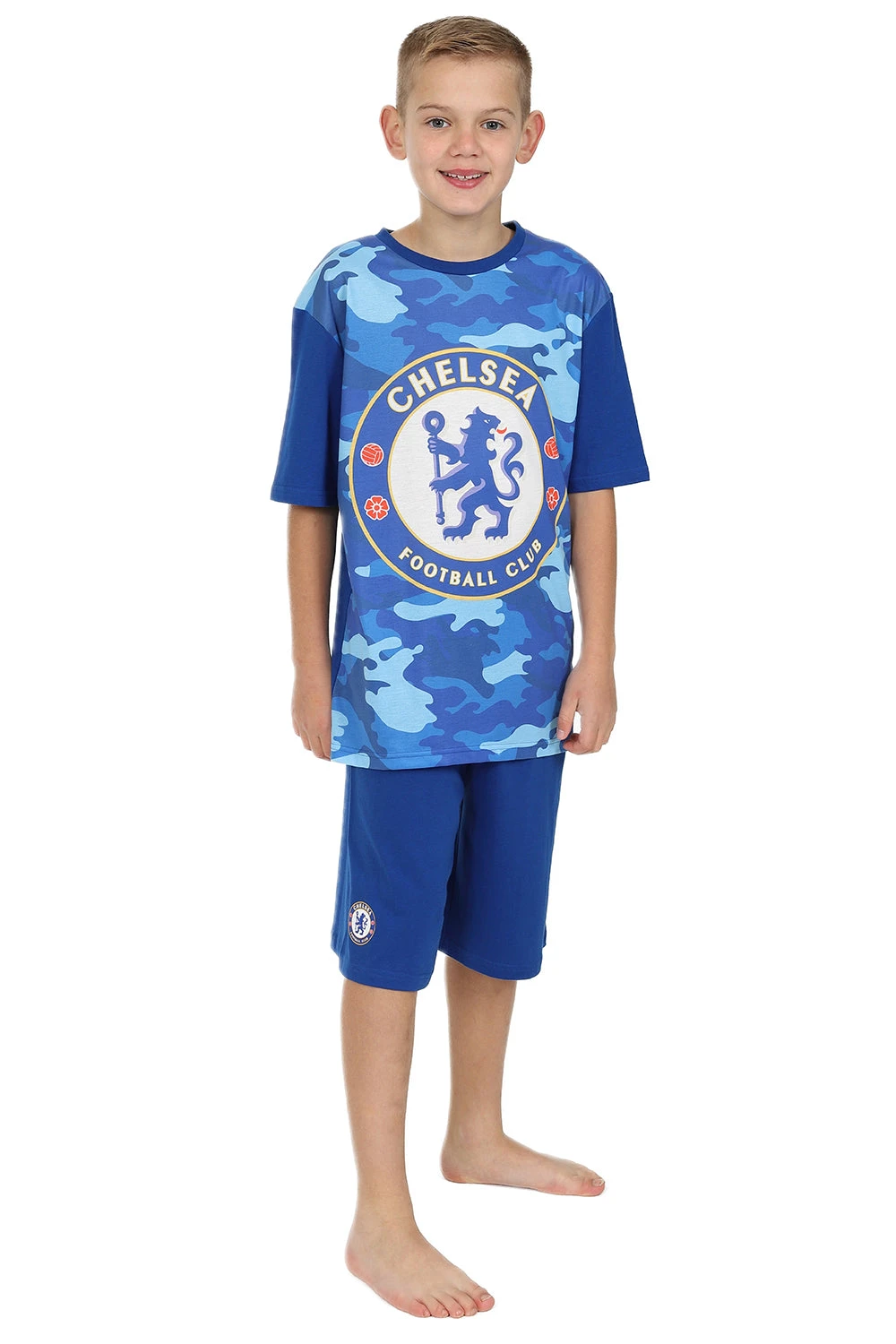 Boys Chelsea F.C Blue Camouflage Short Pyjamas 1 Boys Chelsea F.C Blue Camouflage Short Pyjamas