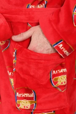 Arsenal F.C. Mens Red Official Dressing Gown Fleece Hooded Robe W23 -All Ages Fashion PJFMale231025 103