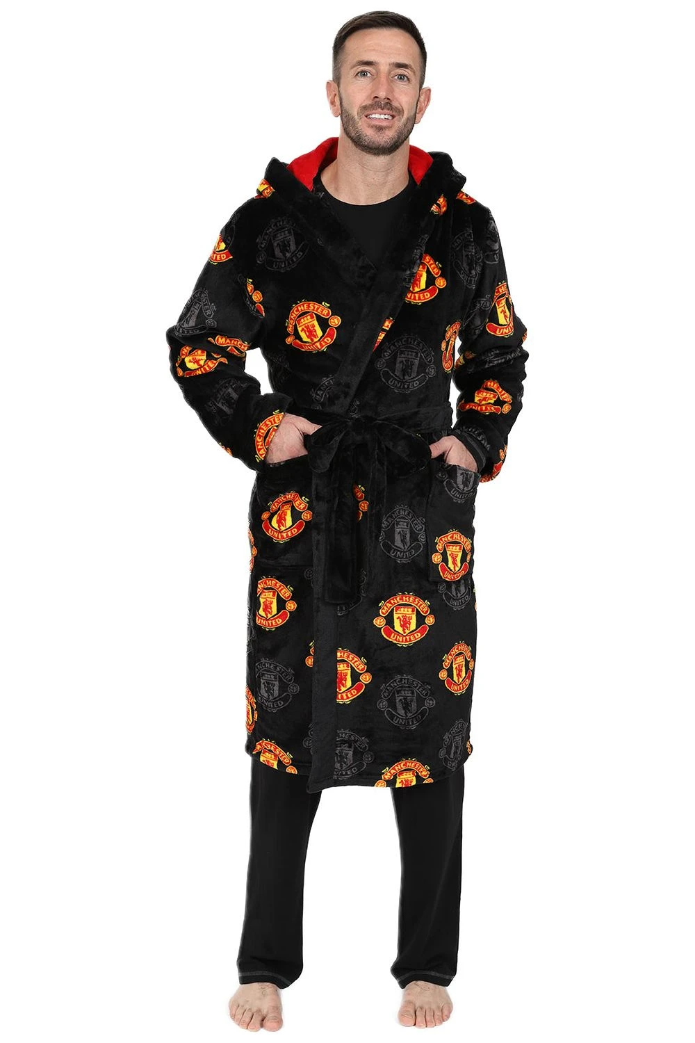 Manchester United F.C. Mens Official Dressing Gown Fleece Hooded Man Utd Robe 1 Manchester United F.C. Mens Official Dressing Gown Fleece Hooded Man Utd Robe