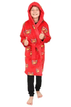 Arsenal F.C. Boys Official Dressing Gown Fleece Hooded Kids Robe W23 -All Ages Fashion PJFModels230822 78