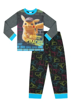 Boys Detective Pikachu Pokemon Long Pyjamas