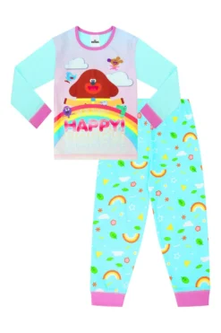 Girls Official Hey Duggee 'We're Always Happy' Rainbow Long Pyjamas