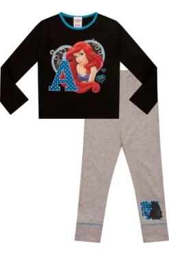 Girls Disney The Little Mermaid Ariel Long Black Pyjamas