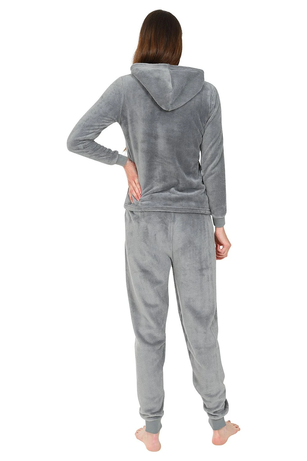 Girls Grey Fleece Hooded Lounge Pyjama Set 2 Girls Grey Fleece Hooded Lounge Pyjama Set - Image 2