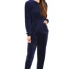Women's Navy Velour Hooded Lounge Set Tracksuit