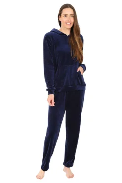 Women's Navy Velour Hooded Lounge Set Tracksuit