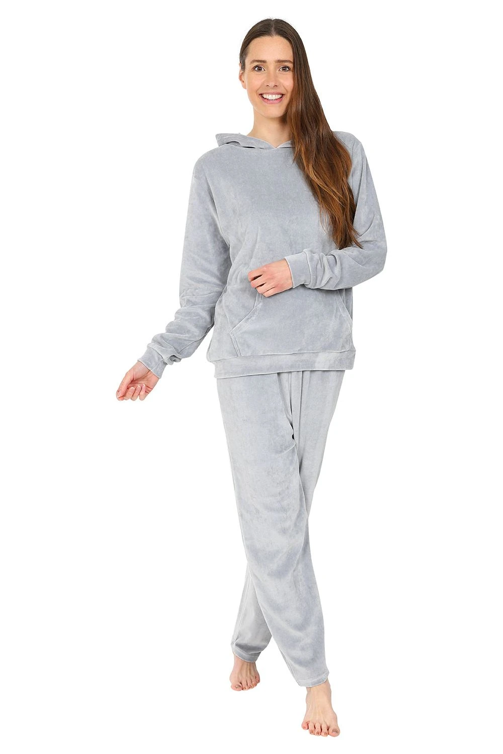 Girls Grey Velour Hooded Lounge Set Tracksuit 1 Girls Grey Velour Hooded Lounge Set Tracksuit
