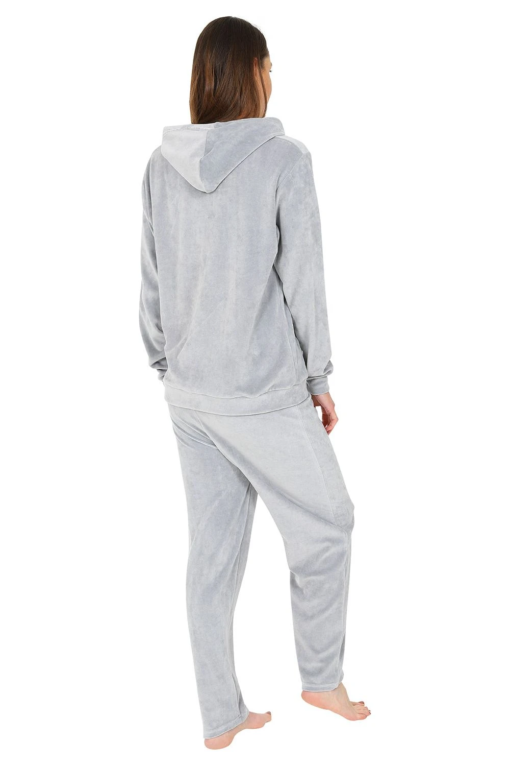 Girls Grey Velour Hooded Lounge Set Tracksuit 2 Girls Grey Velour Hooded Lounge Set Tracksuit - Image 2