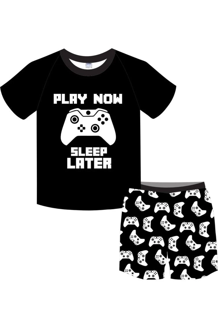 Boys Play Now Sleep Later Gaming Short Pyjamas 1 Boys Play Now Sleep Later Gaming Short Pyjamas