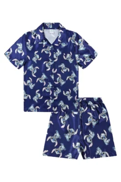 Girls Disney Lilo And Stitch Short Navy Satin Silk Pyjama Set -All Ages Fashion Stitchsilkshort scaled