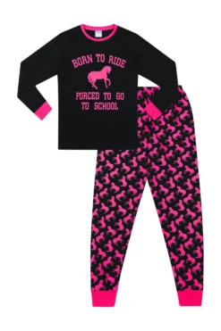 Girls 'Born To Ride' Long Pyjamas -All Ages Fashion born to ride forced to goto school pyjamas scaled