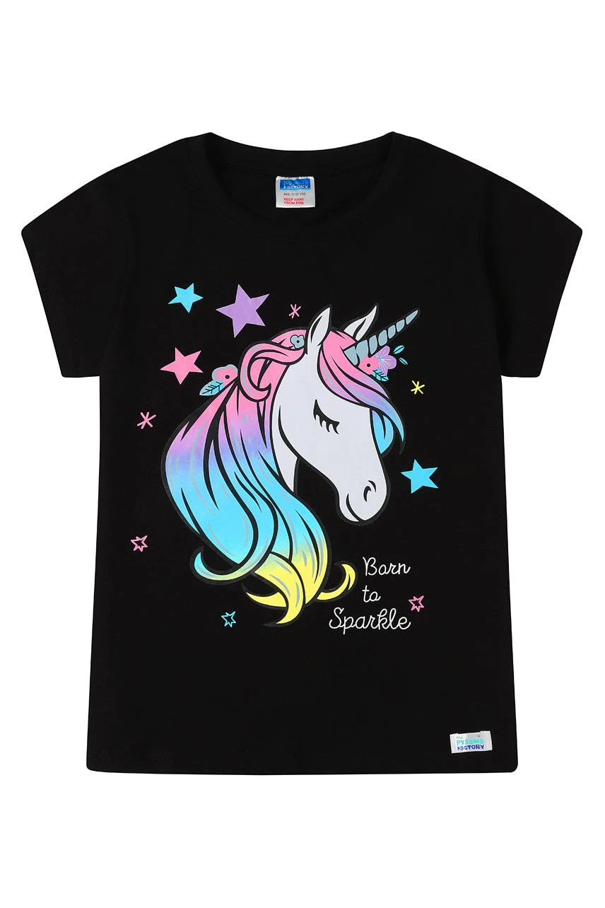 Girl's Born To Sparkle Unicorn Short Pyjamas 3 Girl's Born To Sparkle Unicorn Short Pyjamas - Image 3