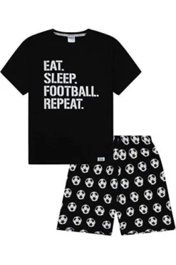 Eat Sleep Football Repeat Short Pyjamas -All Ages Fashion eatsleepfootballshortblackwhite
