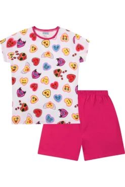 Girls Heart Pink White Short Pyjamas