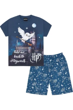 Harry Potter Pyjamas Hedwig Take Me Back To Hogwarts Short 7 To 16 Years -All Ages Fashion harrypottershortblue