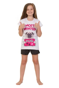 Girls "Most Wanted Pug" Short Pyjamas