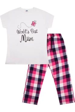 Women's 'Worlds Best Mum' Cotton Check Pyjamas -All Ages Fashion worlds best mum pyjamas scaled